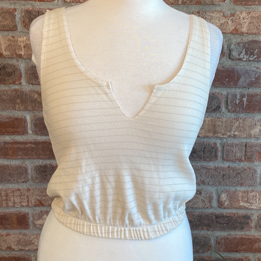 Gilded Intent Cream Ribbed Notch-Neck Tank Top - Picture 2 of 14